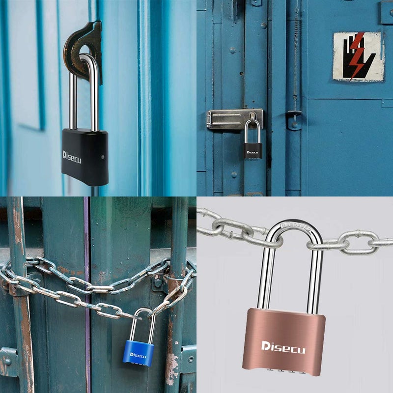 Disecu 2 Pack disecu Heavy Duty 4 Digit Combination Lock, 2.5 Inch Long Shackle Outdoor Waterproof Padlock for School Gym Locker, Storage Unit, Fence, Gate, Toolbox (Blue) - Image 5